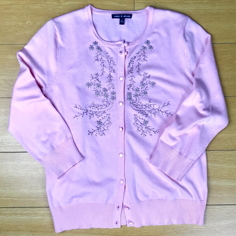NWOT Cable & Gauge pink beaded jeweled cardigan